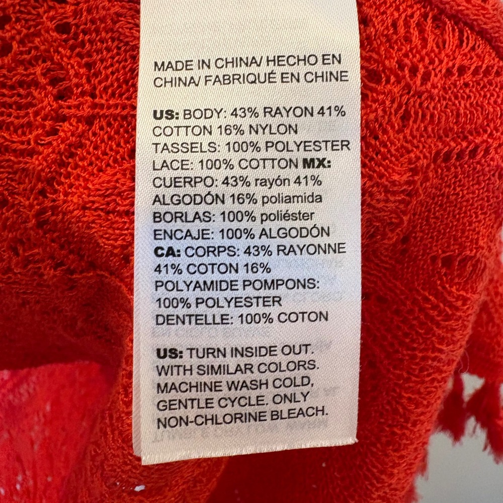 Chicos Red Chevron Pointelle Open Front Tassel Cardigan Sweater Size XXL - Picture 7 of 7
